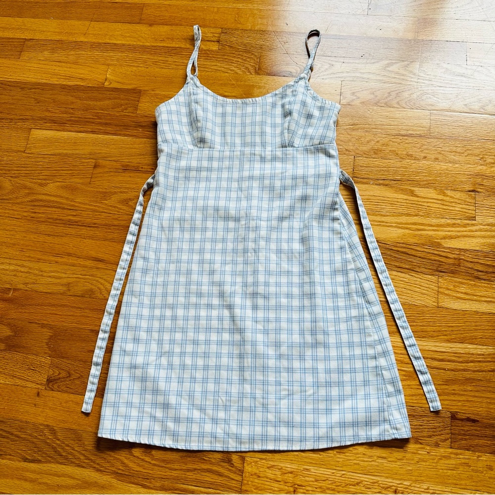 ★ Brandy Melville John Galt Colleen White Blue Paid Gingham Mini Dress ★ - Picture 3 of 14